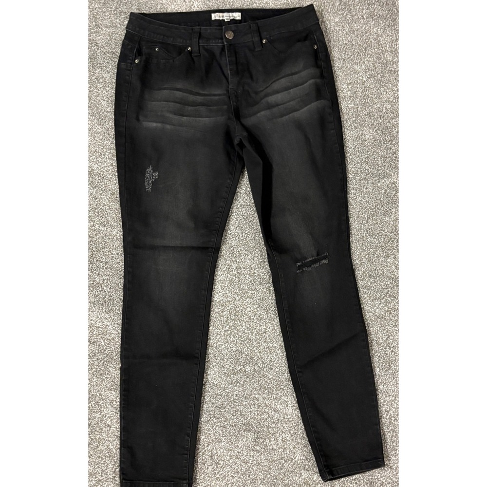 Royalty For Me WannaBettaButt Faded Black Distressed Skinny Jeans Womens 14